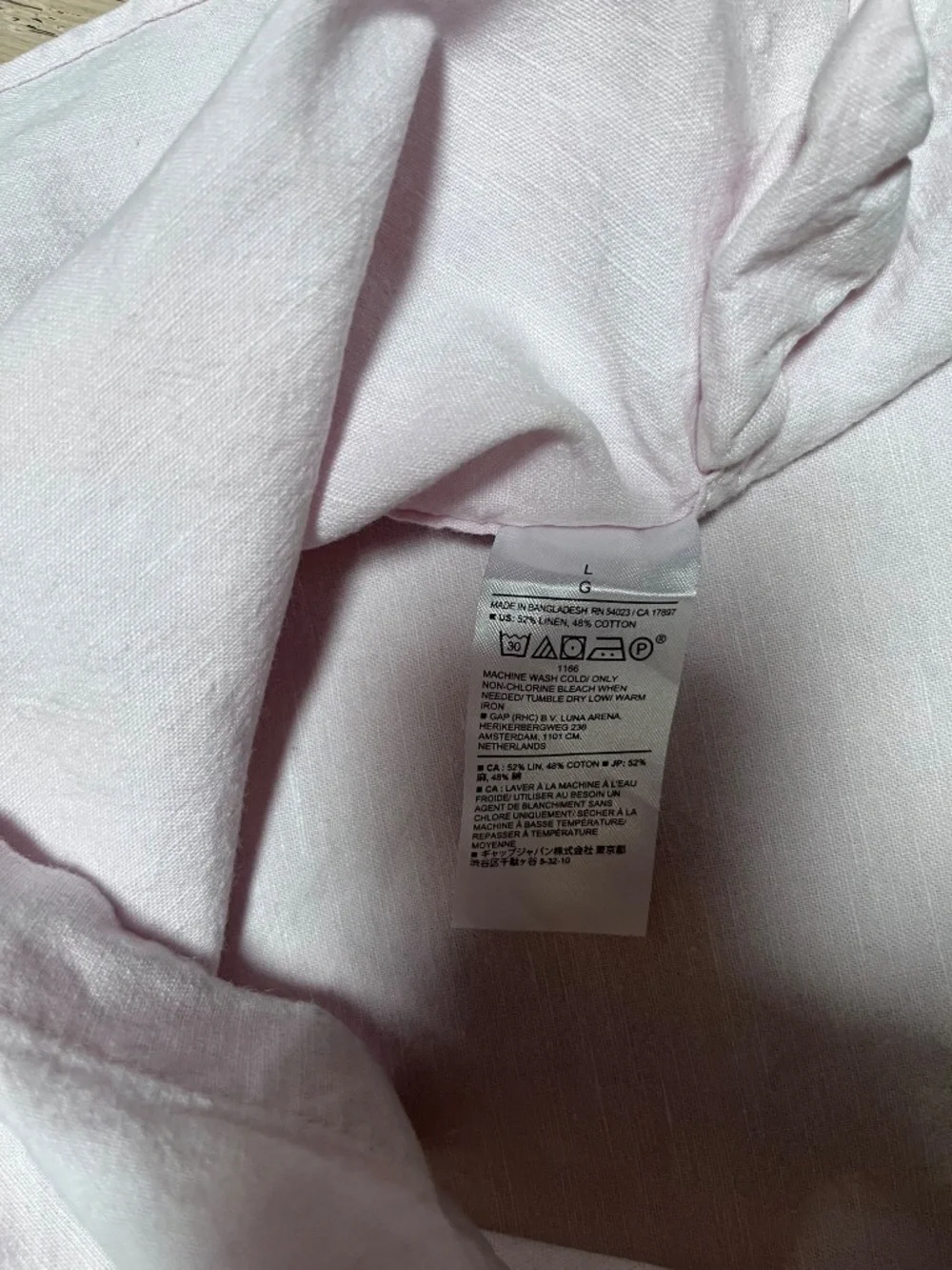 Banana Republic Shirt Mens Large Pale Pink Linen Cotton Untucked  Fit Button Up